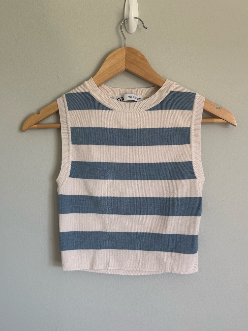 Zara Cream and Blue Striped Knit Tank